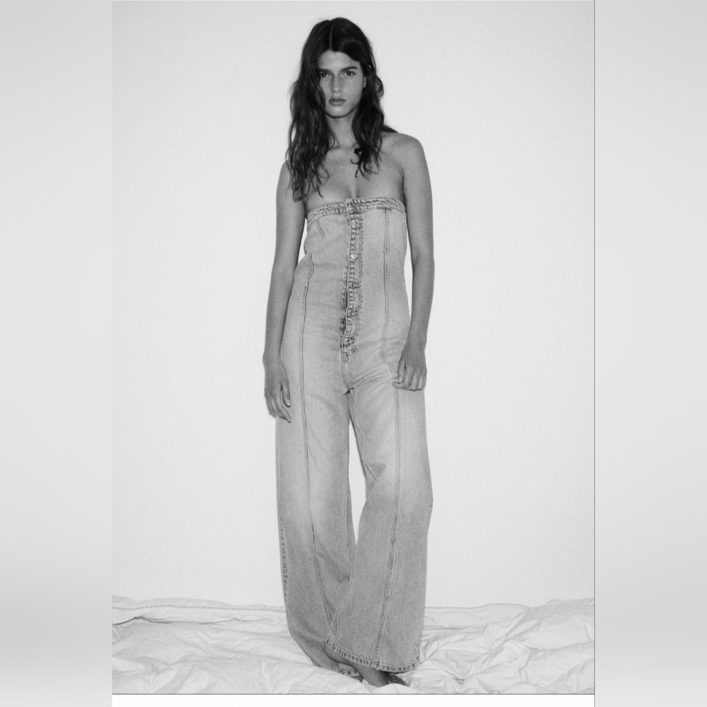 Zara TRF STRAPLESS DENIM JUMPSUIT